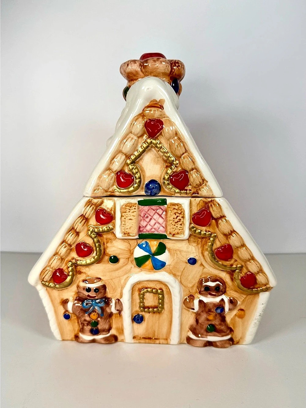 Gingerbread House Ceramic Holiday Decor, White & Multicolor